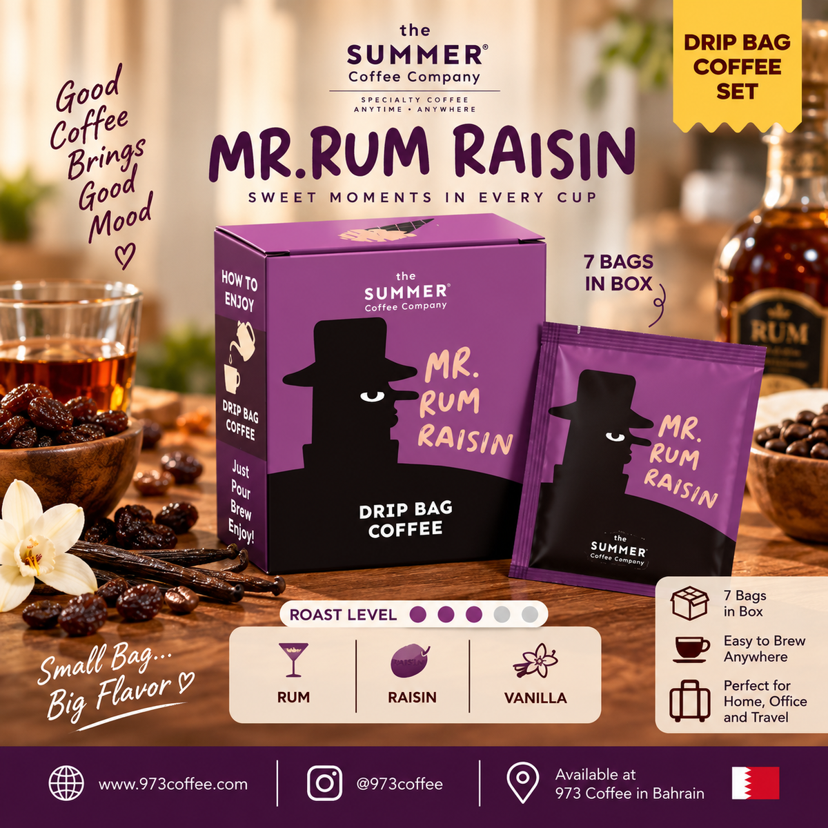 Mr. Rum Raisin – قهوة Drip Bag من The Summer Coffee Company | 7 أكياس ☕